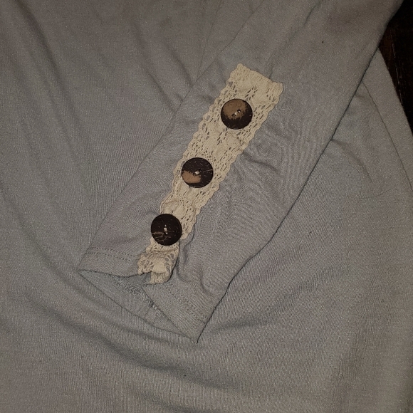 Zenana Premium Light Blue Long Sleeve Tee - Lace Button Detail On Sleeves -XL - Picture 3 of 8